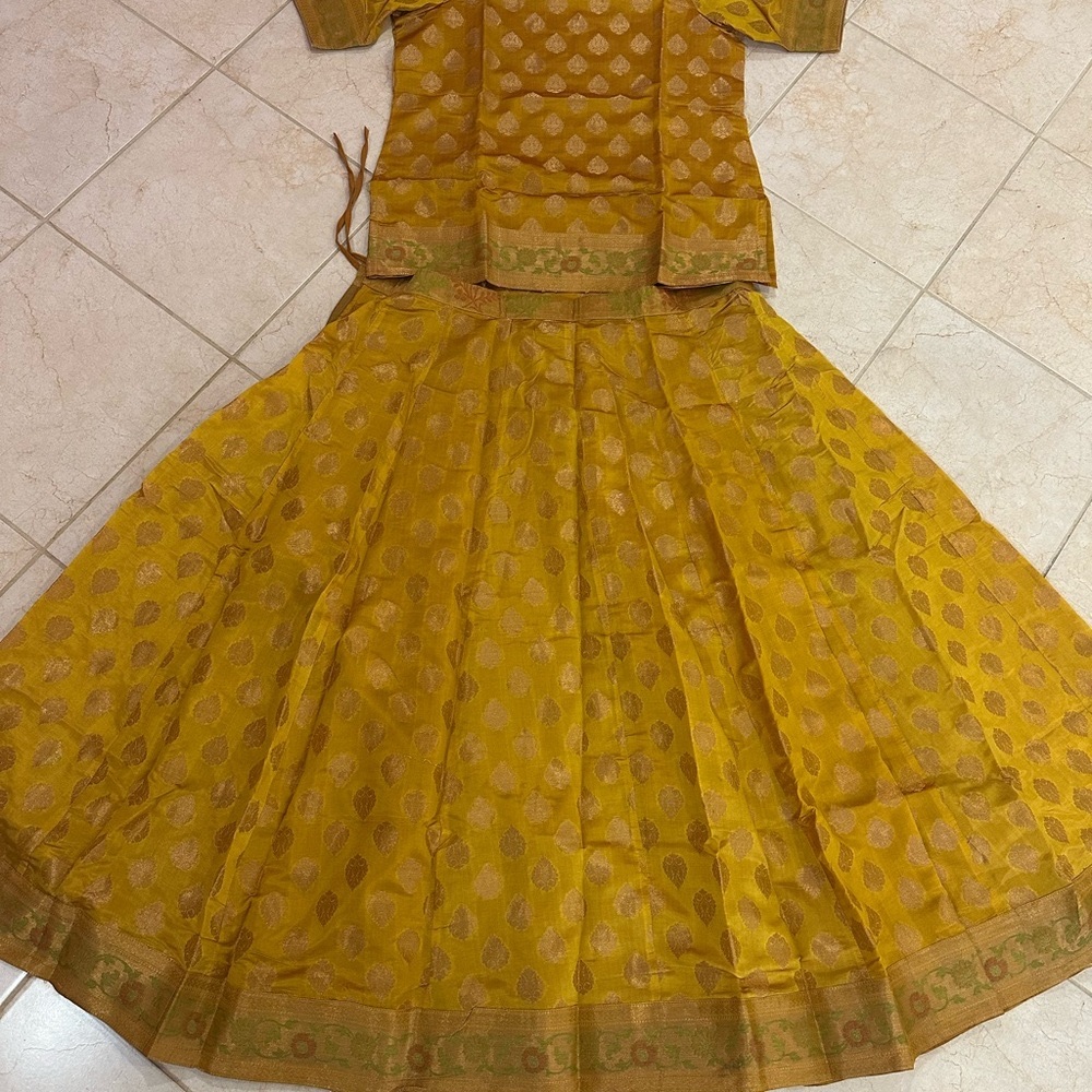 Yellow Silk Lehenga with long blouse